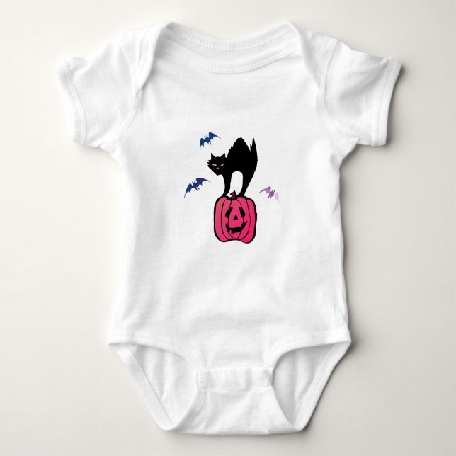 Body Para Bebé Spooky Cat Halloween Pumpkin Pop Art (Anverso)