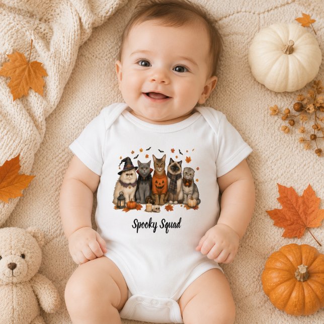 Body Para Bebé Spooky Squad Halloween Cats Illustration (Subido por el creador)