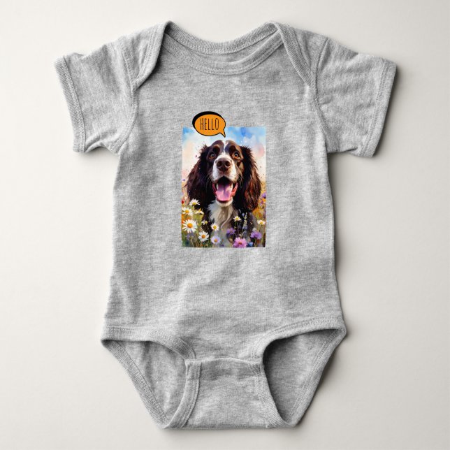 Body Para Bebé Springer Spaniel alegre en acuarela (Anverso)
