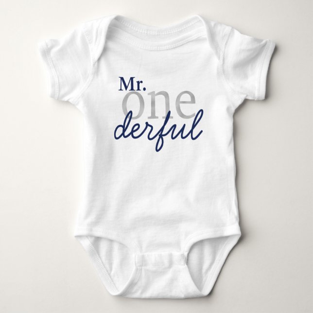 Body Para Bebé Sr. Onemaravilloso Blue y Faux Silver Baby Shirt (Anverso)