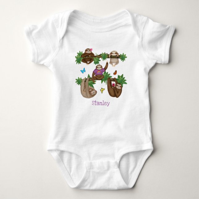 Body Para Bebé Stanley Sloth traje de bebé morado personalizado (Anverso)
