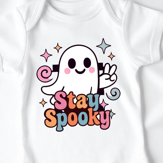 Body Para Bebé Stay Spooky Groovy Ghost Retro Pastel Halloween (Celebrate Halloween season in style with this groovy ghost stay spooky design.)
