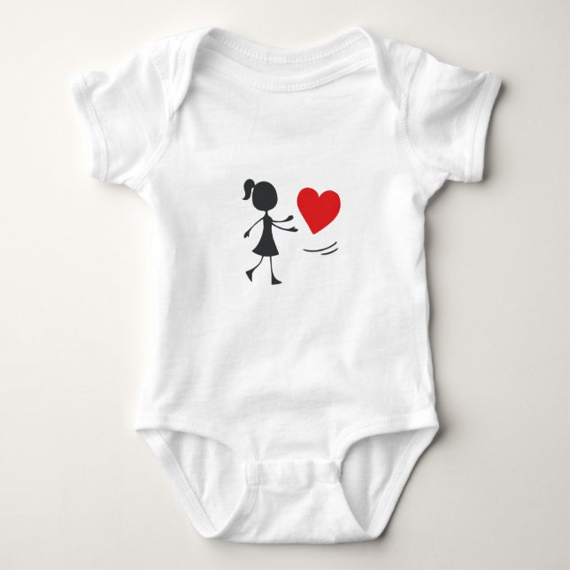 Body Para Bebé Stick Figure Girl Catching Heart Graphic Tee (Anverso)