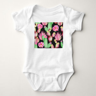 Body Para Bebé Suculentos acuarelas: patrón cactus floral.