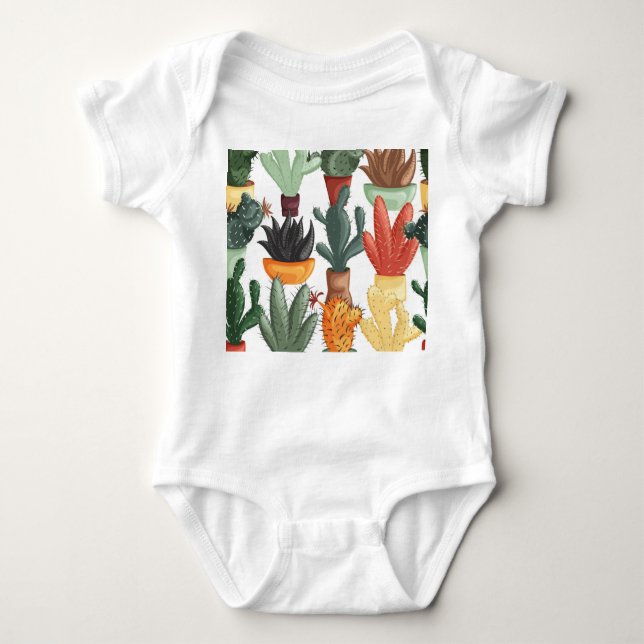Body Para Bebé Suculentos, cactús: lindo patrón floral. (Anverso)