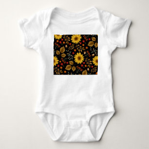 Body Para Bebé Sunflowers de otoño: fondo negro de arce