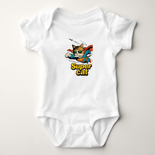 Body Para Bebé Super Gato Vuela con Pescado  (Anverso)