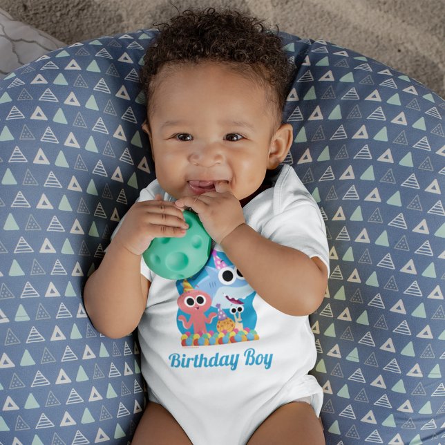 Body Para Bebé Super Simple | Finny the Shark Confetti Birthday (Baby wearing bodysuit)
