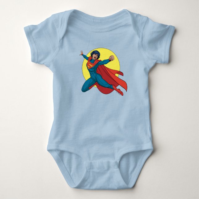 Body Para Bebé Supergirl volando con traje azul (Anverso)