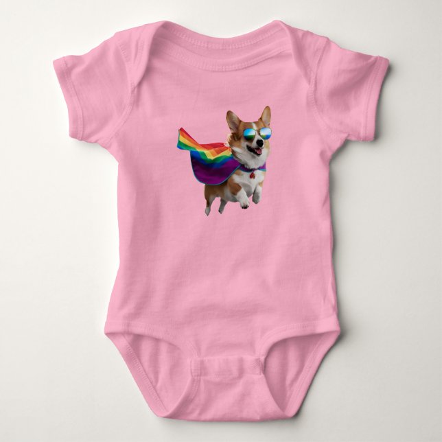 Body Para Bebé Superhéroe adorable Corgi (Anverso)