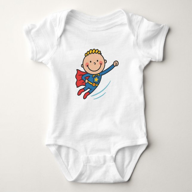 Body Para Bebé Superhéroe personalizado niño volando camiseta par (Anverso)