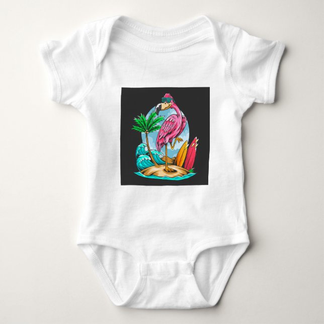Body Para Bebé ¡Surfin Flamingo! Baby Bodysuit (Anverso)