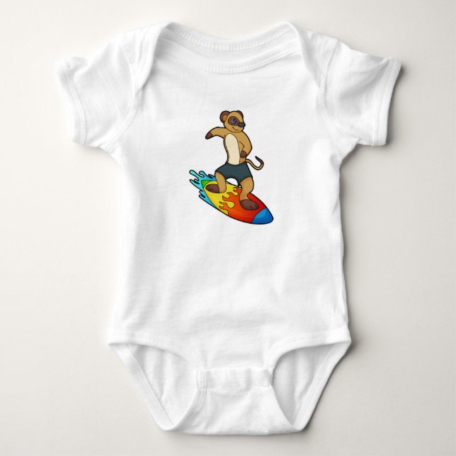 Body Para Bebé Suricata como surfista con tabla de surf (Anverso)