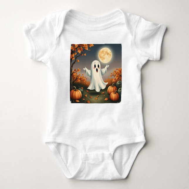 Body Para Bebé Surprised Little Ghost, Little Halloween Ghost,    (Anverso)