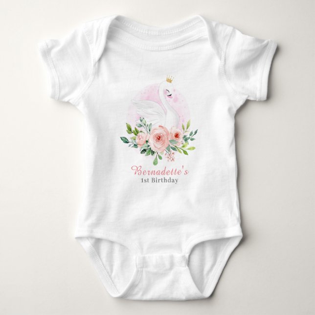 Body Para Bebé Swan Princess First Birthday Baby Bodysuit (Anverso)