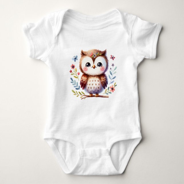 Body Para Bebé Sweet Baby Owl with Flowers | Cute Animal Art (Anverso)