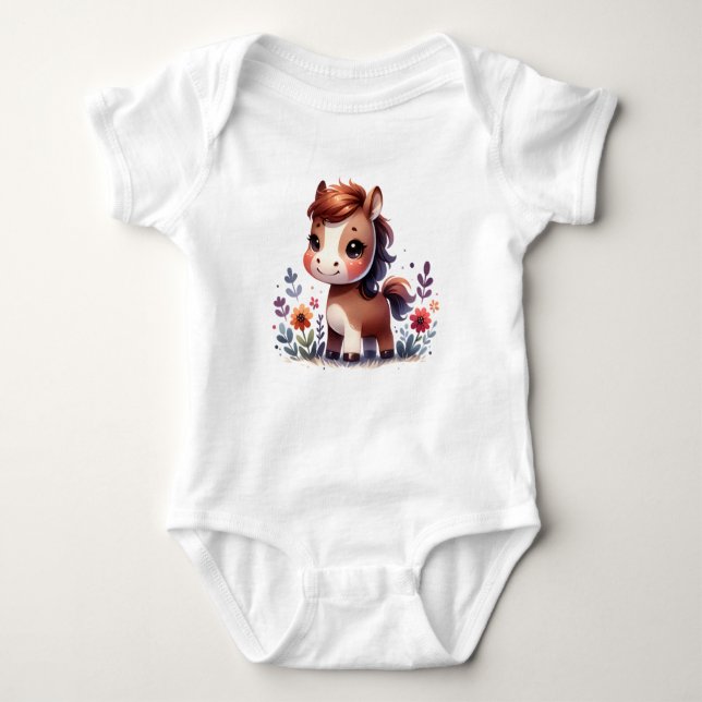 Body Para Bebé Sweet Baby Pony with Flowers | Cute Animal Art (Anverso)
