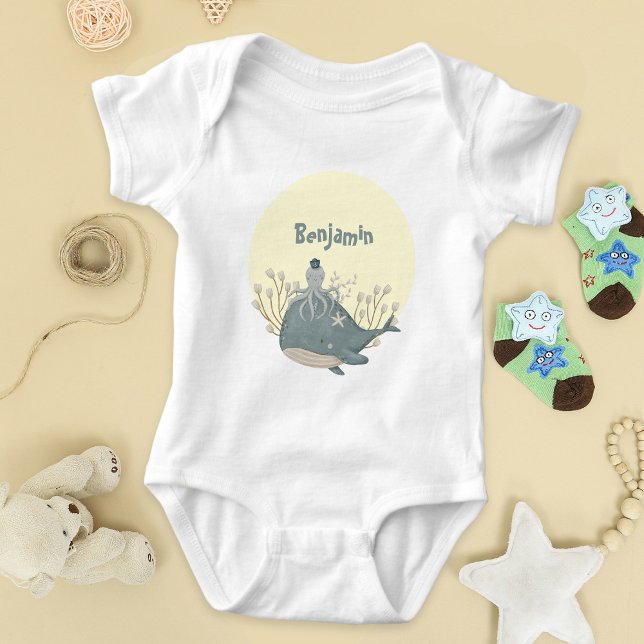 Body Para Bebé Sweet Nautical Whale Octopus Baby Shower (Sweet Nautical Whale Squid Watercolor Baby Shower Baby Bodysuit ©Susanne Sachers - Sunny Mind Design)