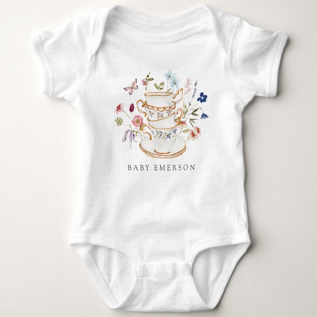 Body Para Bebé Taza de Té Floral (Wildflower Floral Tea Cup Party Baby Bodysuit by Painted Paperie
)