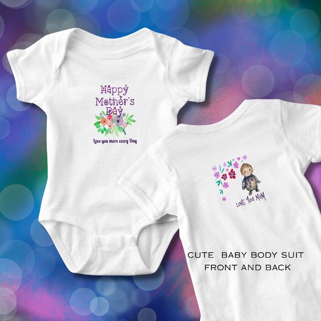 Body Para Bebé Te quiero Mamá Floral y Gráfico (Love you Mom Floral & Graphic Baby Bodysuit)