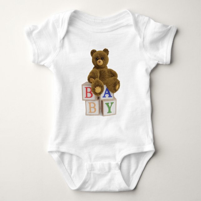 Body Para Bebé Teddy Bear con Blocks Baby Shower (Anverso)