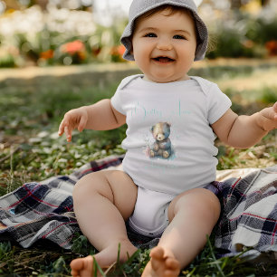 Body Para Bebé Teddy Bear Watercolor Floral Greeneration Nombre p