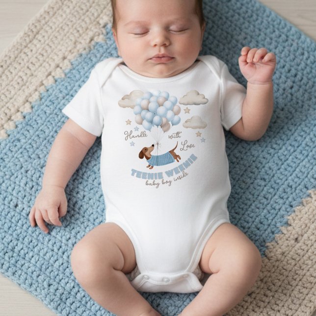 Body Para Bebé Teenie Weenie Newborn Baby Boy (Teenie Weenie baby boy bodysuit. Dachshund and balloons design in blue and beige)