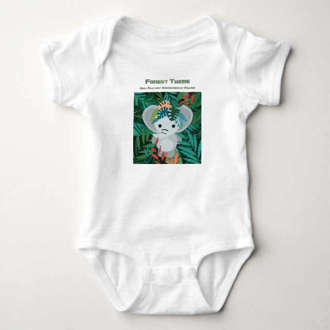 Body Para Bebé Tema forestal Elefante bebé rodeado de follaje (Anverso)