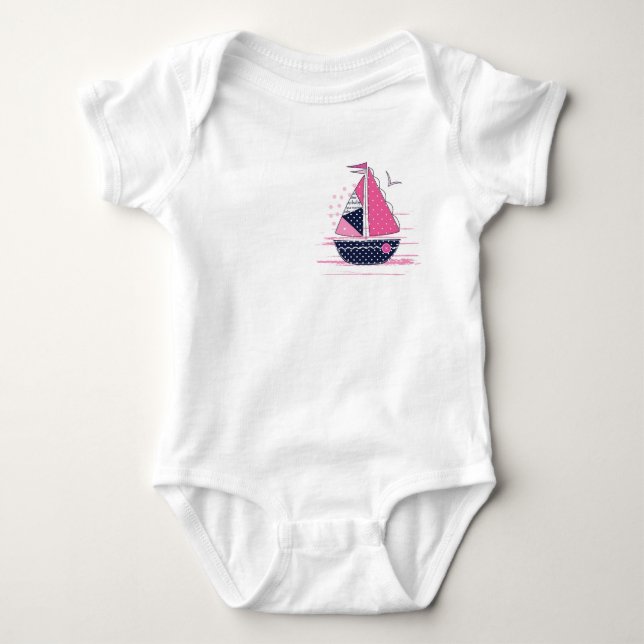 Body Para Bebé Tema Marino Niña Velero Lunares Rosas Vela  (Anverso)
