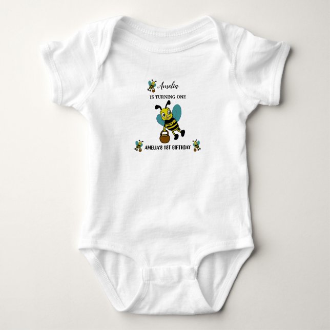 Body Para Bebé Tema personalizado de la abeja Primer fiesta de cu (Anverso)