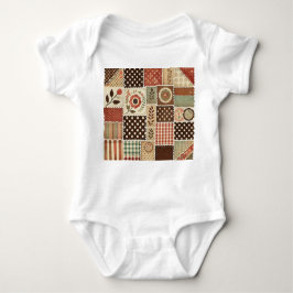 Body Para Bebé Terracota Patchwork Rústico Diseño Floral Retro