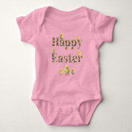 Body Para Bebé texto decorativo Feliz Pascua con pollitos