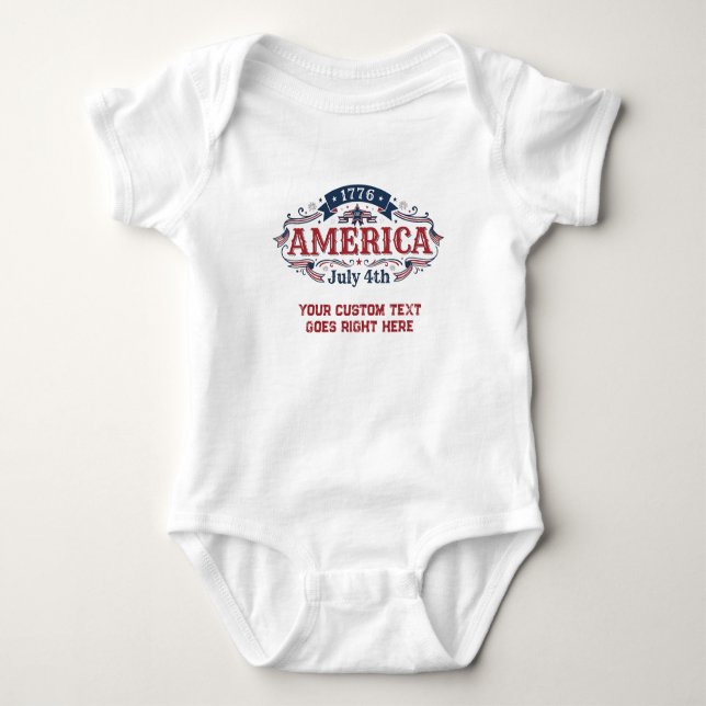 Body Para Bebé Texto personalizado 4 de julio de 1776  (Anverso)