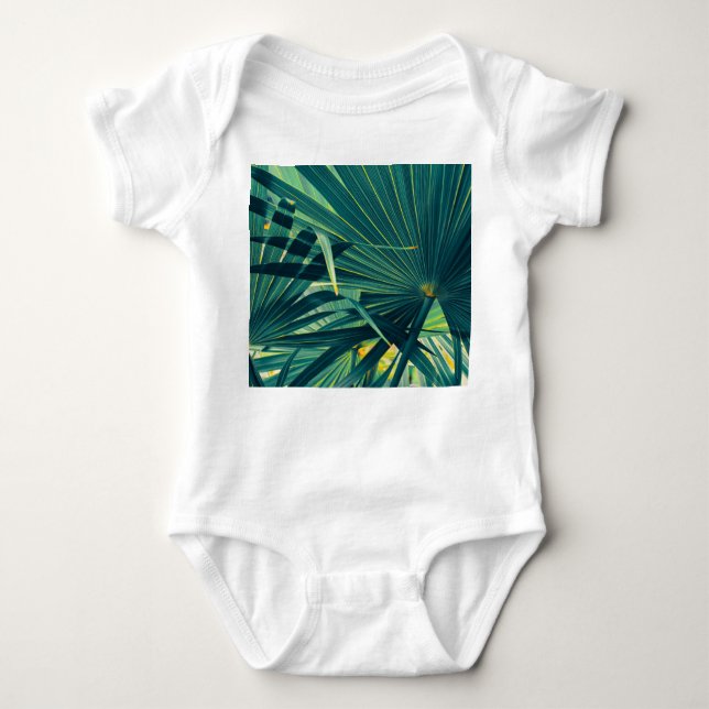 Body Para Bebé Textura con Tedado de hojas de palmera a rayas (Anverso)