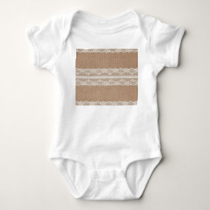 Body Para Bebé Textura de encaje blanco-negro de Burlap marrón