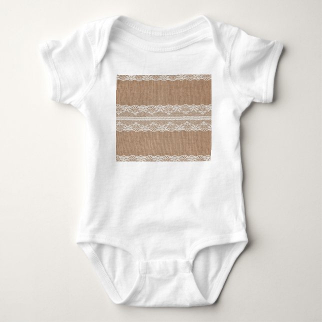 Body Para Bebé Textura de encaje blanco-negro de Burlap marrón (Anverso)