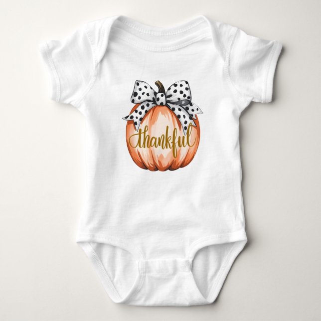 Body Para Bebé Thankful Pumpkin with Polka Dot Bow  (Anverso)