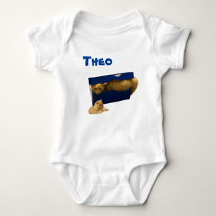 Body Para Bebé Theo Name Con Cat En Una Caja, Baby Bodysuit