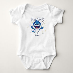 Body Para Bebé Tiburón Bebé Azul Blanco Divertido Cumpleaños de B