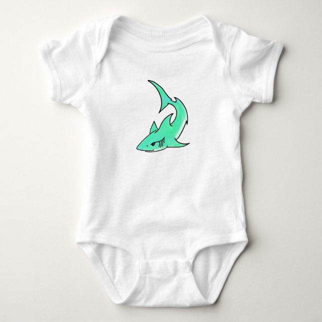 Body Para Bebé tiburón sonriente de dibujos animados azul verde m (Anverso)