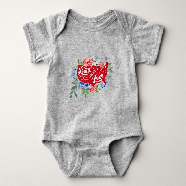 Body Para Bebé Tierra floral roja y azul que amo a Baby Bo (Anverso)
