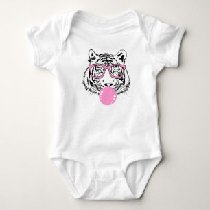 Body Para Bebé Tigre con chicle rosa y gafas de sol rosas
