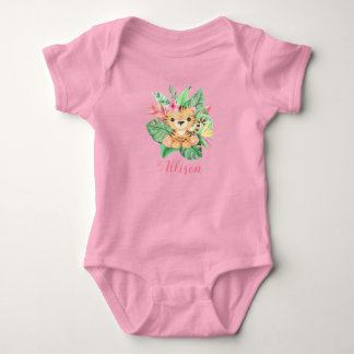 Body Para Bebé Tigre dulce personalizado y chica en flores tropic