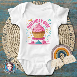 Body Para Bebé Torta rosa Chica de cumpleaños