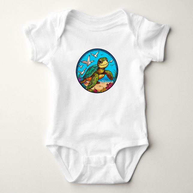Body Para Bebé Tortuga de dibujos animados (Anverso)