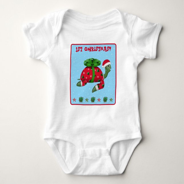 Body Para Bebé Tortuga de Navidad 1ª Navidad (Anverso)