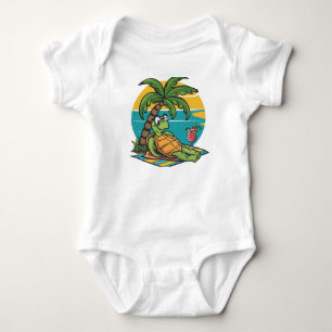 Body Para Bebé Tortuga de playa con bebida de coco