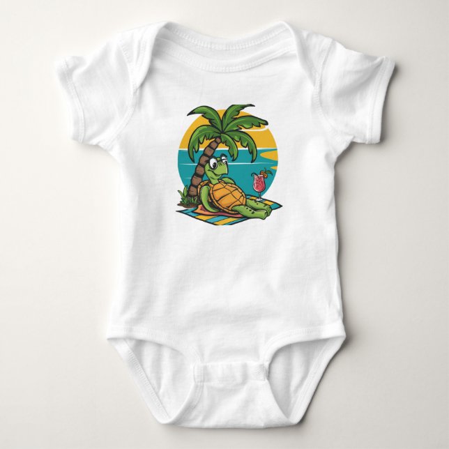 Body Para Bebé Tortuga de playa con bebida de coco (Anverso)