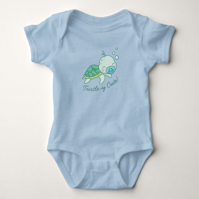 Body Para Bebé Tortuga marina cuta Baby Shower Kawaii Blue (Anverso)