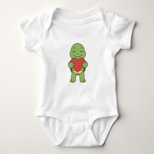 Body Para Bebé Tortuga sosteniendo corazón  (Anverso)